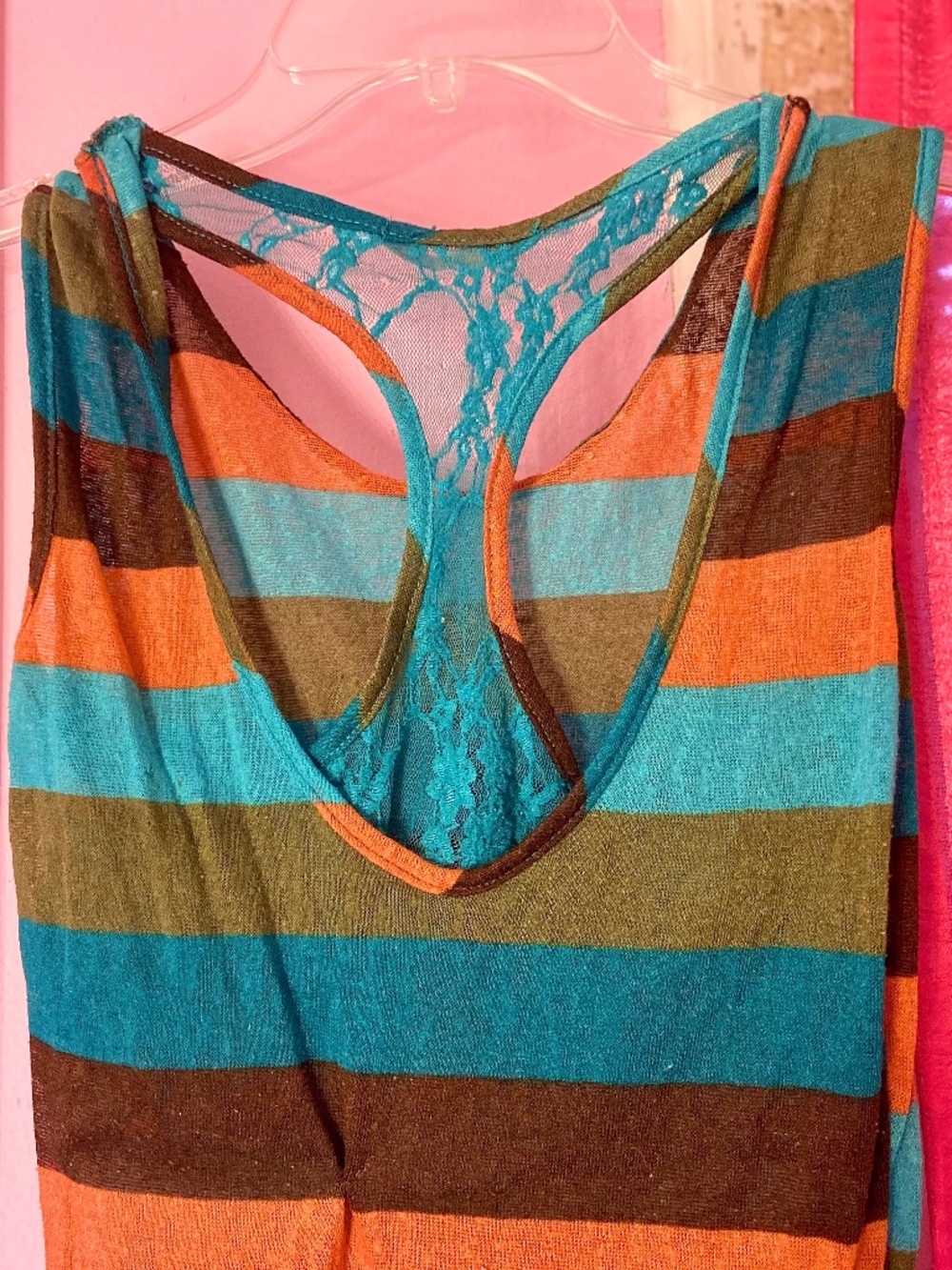 Vintage Y2k Sheer Knit Top Colorblock Stripes Lace Back Detail Ruched Size Small - Picture 3 of 3